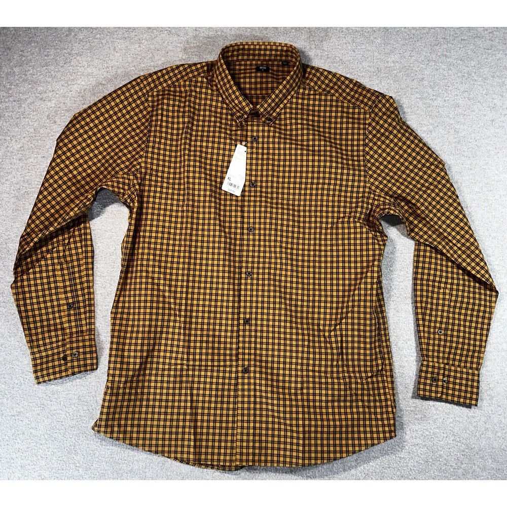 Uniqlo Flannel Checked‎ Long Sleeve Shirt Yellow Lightweight XL New W Tag